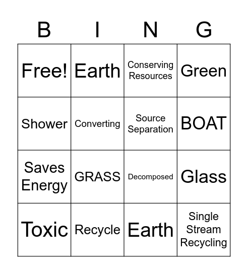 Recycling Bingo Card