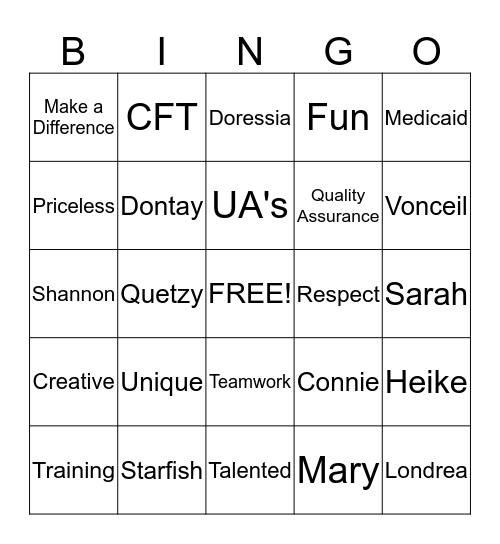 Guill Team  Bingo Card