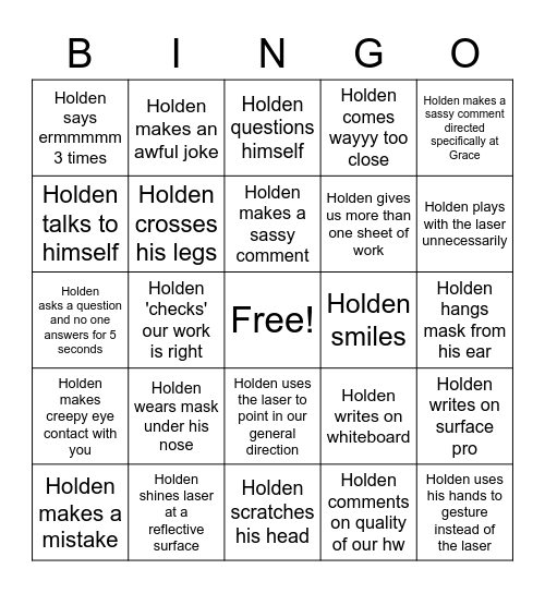 Holden Bingo Card