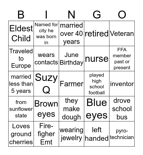 FAMILY BLACKOUT BINGO Card
