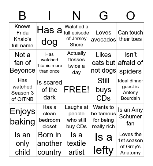 AGO Camp BINGO Card
