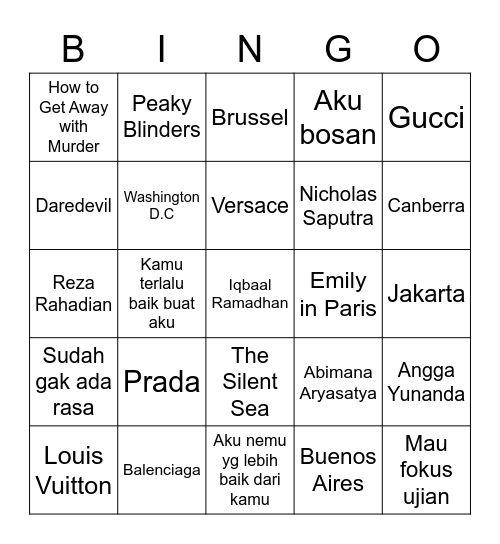 Kat's Bingo Card