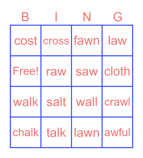 Spelling Words 1/18-1/21 Bingo Card