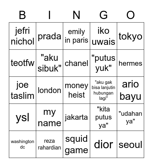 Kei's Bingo! Bingo Card