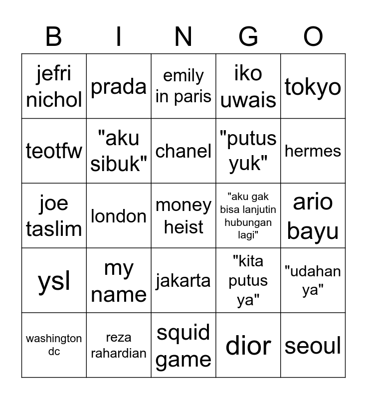 Kei's Bingo! Bingo Card