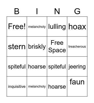 Narnia Vocabulary Bingo Card