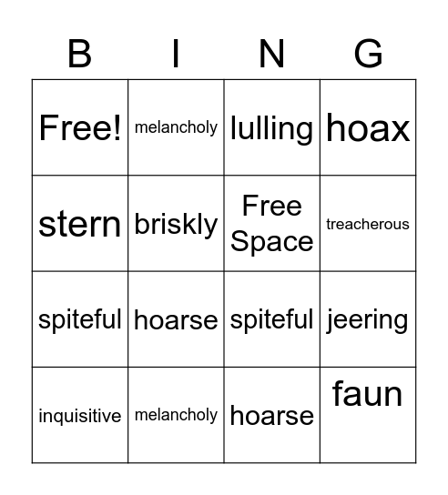 Narnia Vocabulary Bingo Card