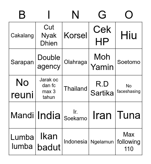 Punya Nada Bingo Card