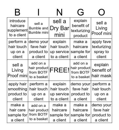 Hair Care Bingo for Cashwrap Bingo Card