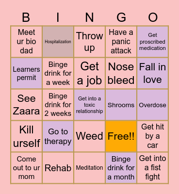 Mentally ill 2022 Bingo Card