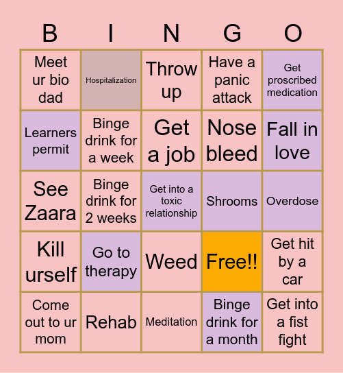 Mentally ill 2022 Bingo Card