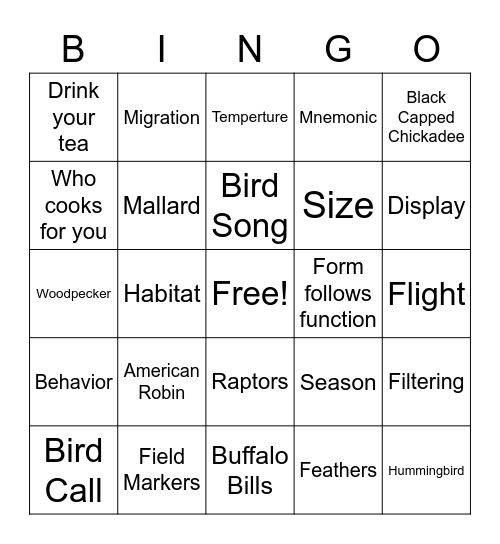 Bird Bingo Card