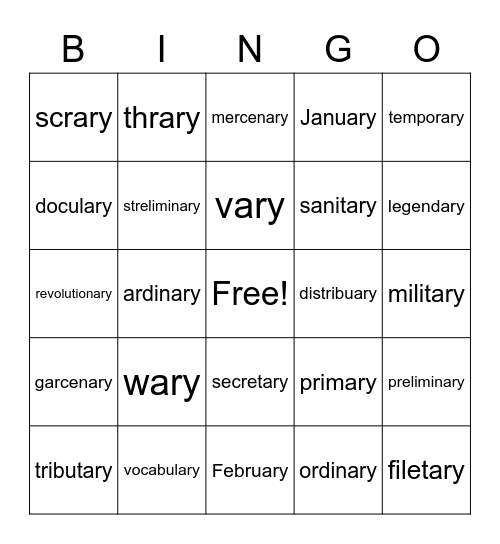 -ary Bingo Card