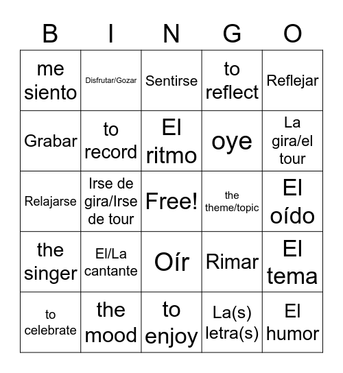 La Música Bingo Card