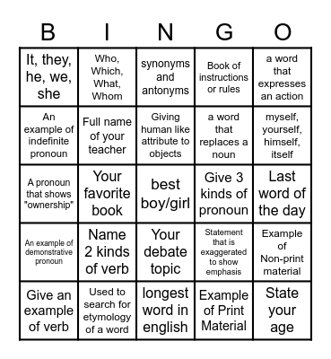 ENGLISH BINGO??? Bingo Card
