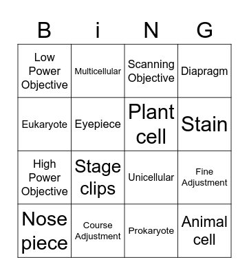 Microscope Review Bingo Card