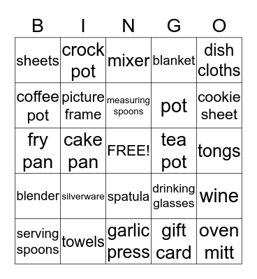 Bridal Shower Bingo Card