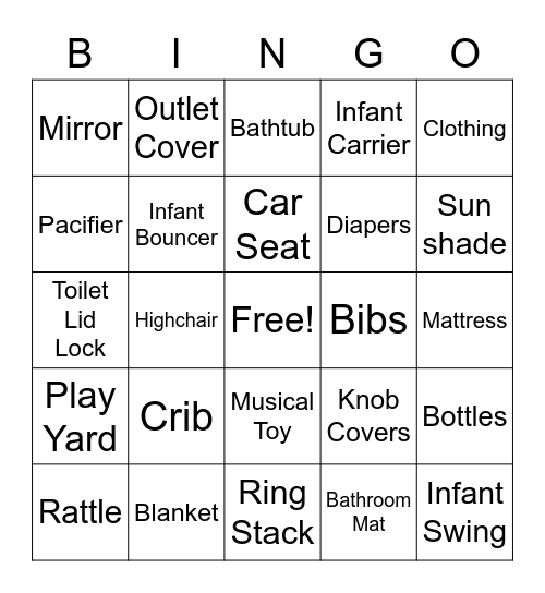 Baby Shower Bingo Card