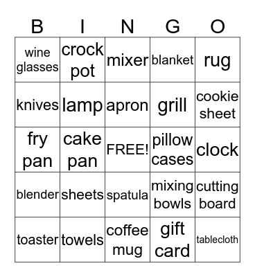 Bridal Shower Bingo Card