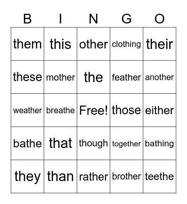 Voiced TH Bingo Card