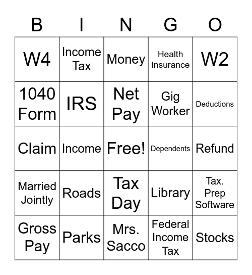 All About Taxes! Bingo Card