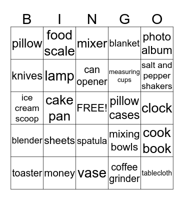 Bridal Shower Bingo Card