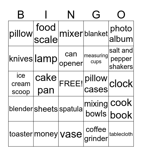 Bridal Shower Bingo Card