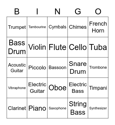 Instruments Bingo Card