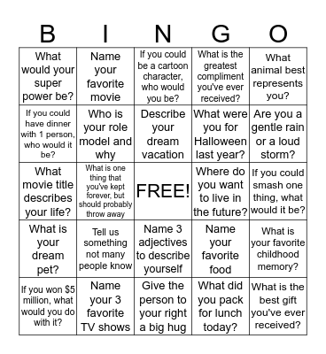 Social Bingo! Go Forestdale! Bingo Card