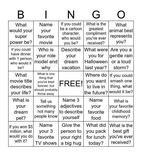 Social Bingo! Go Forestdale! Bingo Card