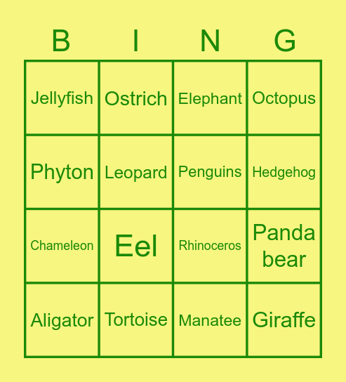 ANIMALS Bingo Card