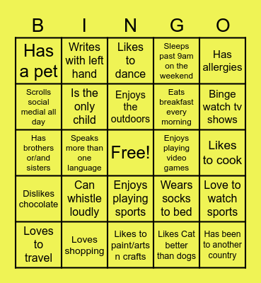 Get to Know Your Friends Bingo Card