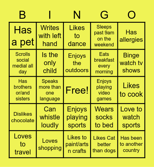 Get to Know Your Friends Bingo Card