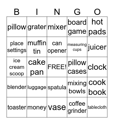 Bridal Shower Bingo Card
