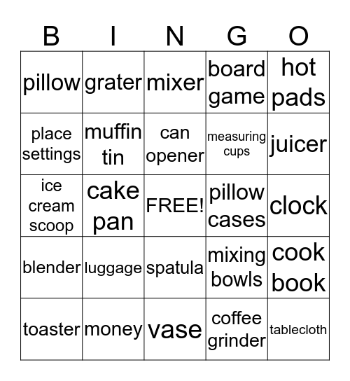 Bridal Shower Bingo Card