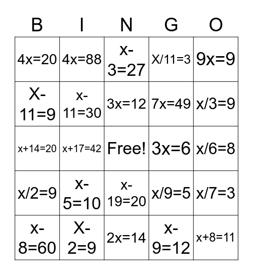Find X Bingo Card