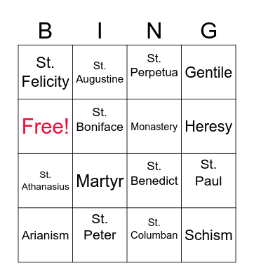 Saints I Bingo Card