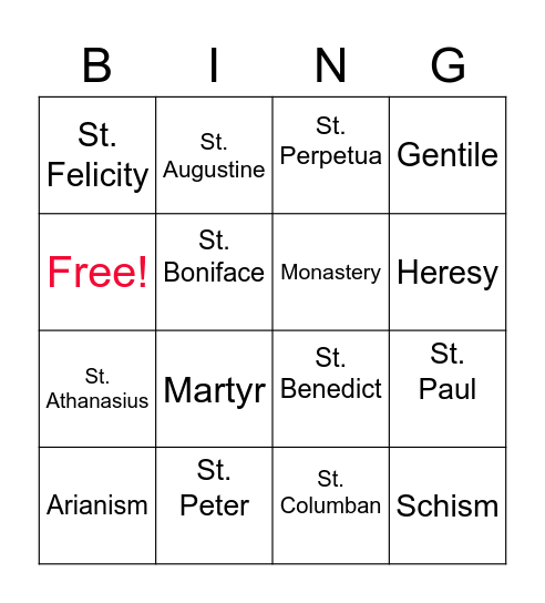 Saints I Bingo Card