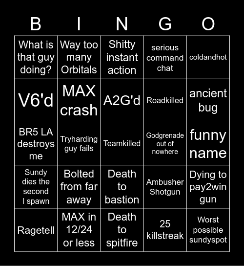 Planetside Bingo Card