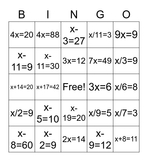 Find X Bingo Card