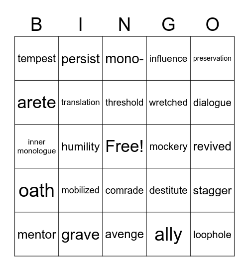 Wit & Wisdom Module 2---6th Grade Bingo Card