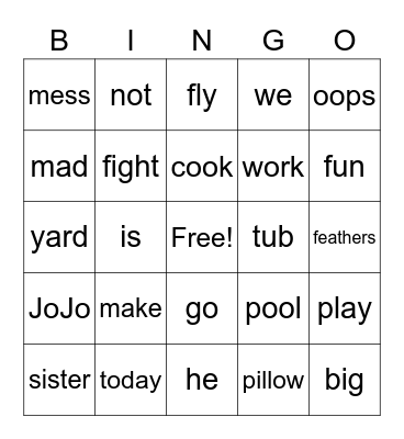 JoJo and the big mess Bingo Card