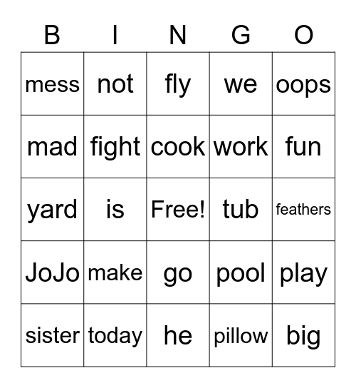 JoJo and the big mess Bingo Card