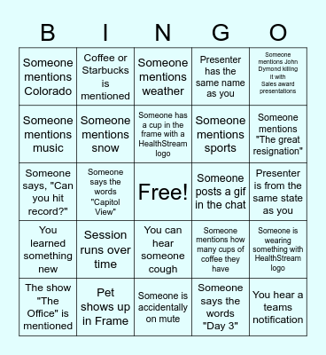 Day 3 Bingo! Bingo Card
