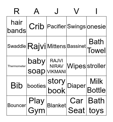 Welcome Party ~~ RAJVI PRINCESS Bingo Card
