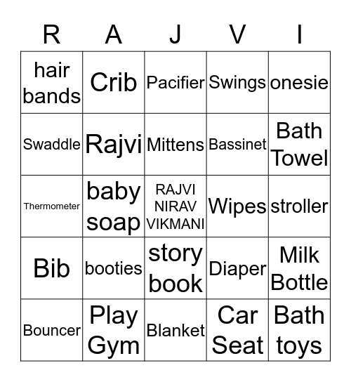 Welcome Party ~~ RAJVI PRINCESS Bingo Card