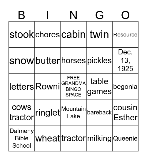 GRANDMA BINGO Card