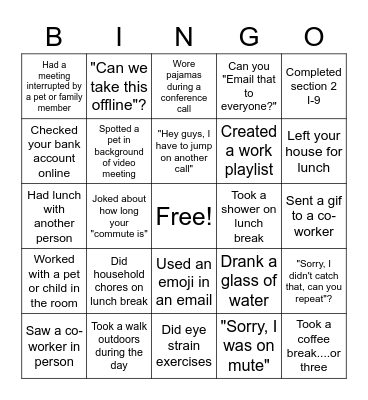 Remote Work Bingo Card
