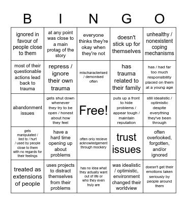 tommy's fav characters' tropes Bingo Card