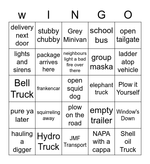 W.I.N.G.O's Greatest Hats Bingo Card